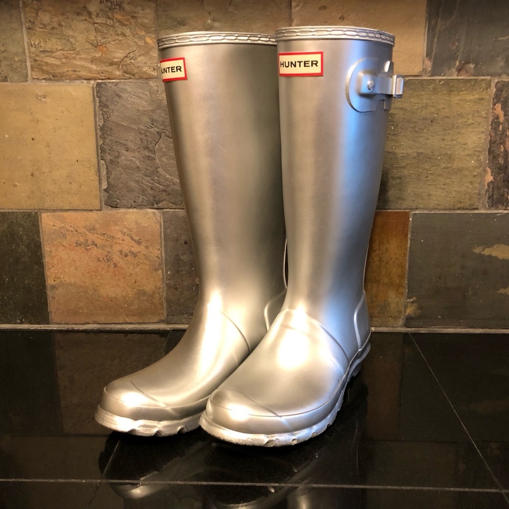Hunter metallic silver Welly rain boots